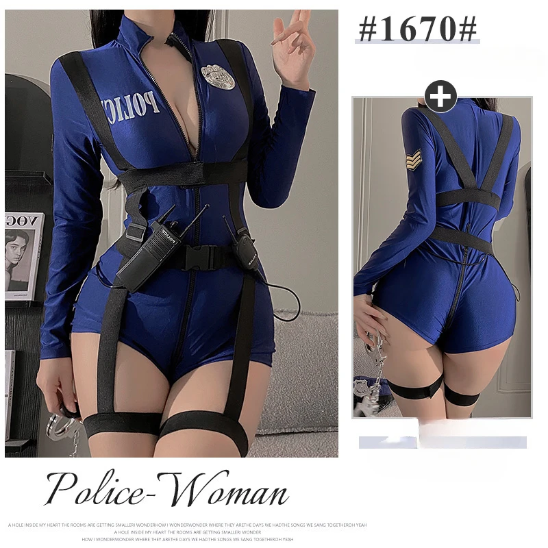 Exotic Costumes Sexy Lingerie Nightclub Women Police Uniform Double Zipper Free Open Crotch Cospaly Outfit Sexy Skirt Large Size