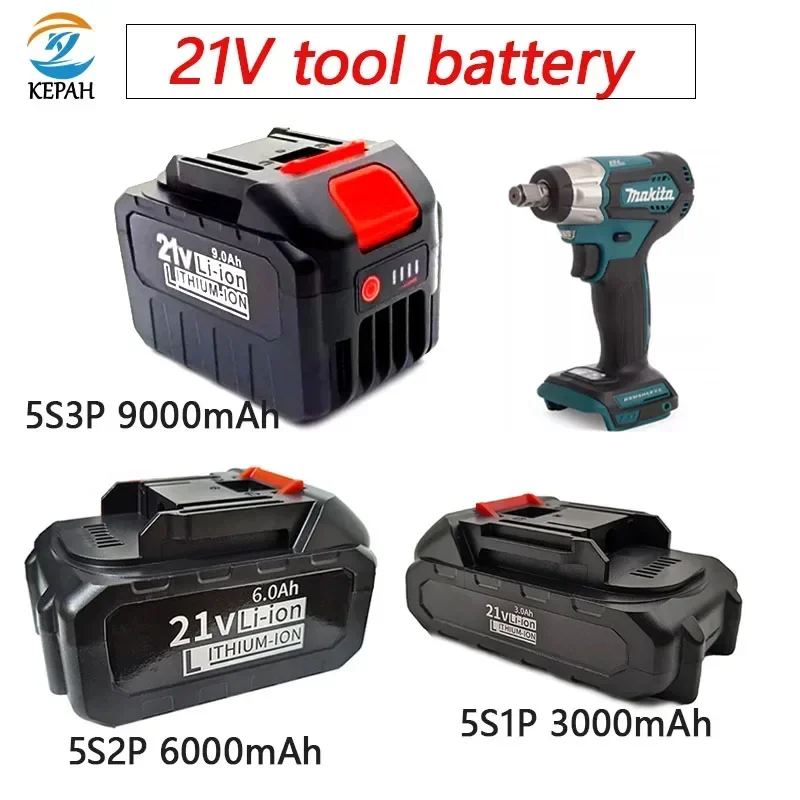 

21V 6Ah 9Ah 5S2P 5S3P High-Power Rechargeable Lithium-Ion Battery for Makita 18V 20V Cordless Dirll/Brushless Wrench/Screwdriver