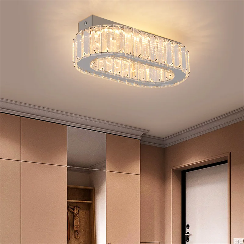 Modern K9 Crystal Led Ceiling Lights Stainless Steel Oval Lusters Plafond For Bedroom Dinning Room Luminaire Light Fixtures