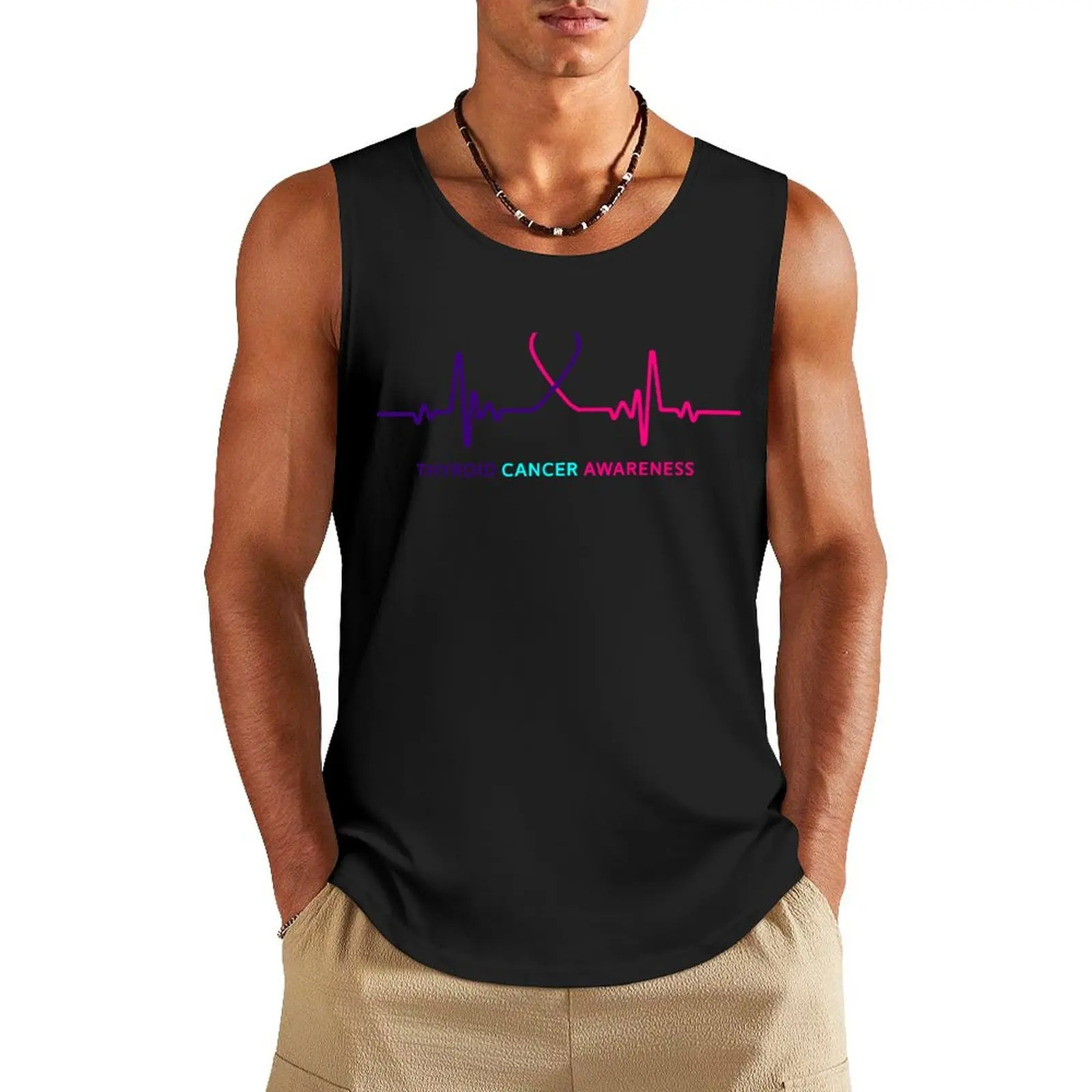 

Thyroid Cancer Awareness Heartbeat Tank Top gym clothes men running shirt underwear gym men summer