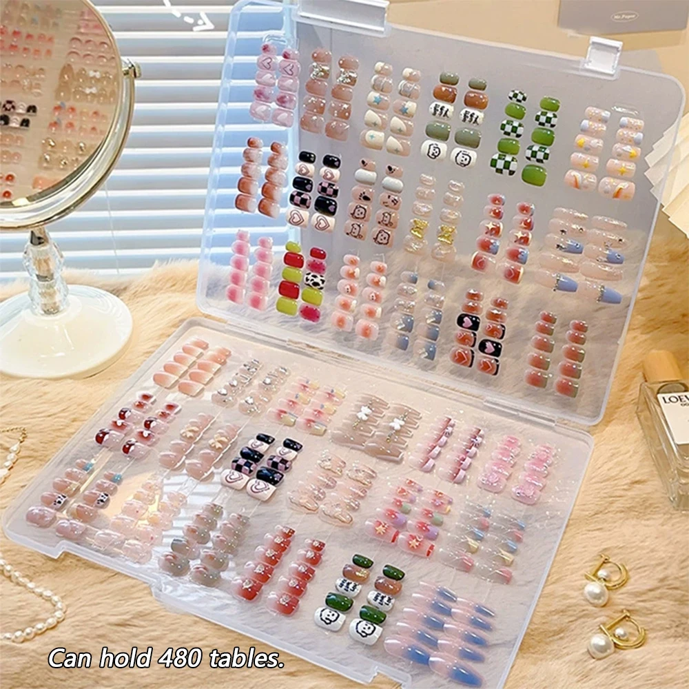 Transparent Can Hold 480Tablets Nail Tips Display Book Press On Nail Storage Box False Nails Collector Box Showing Tools 30*23cm