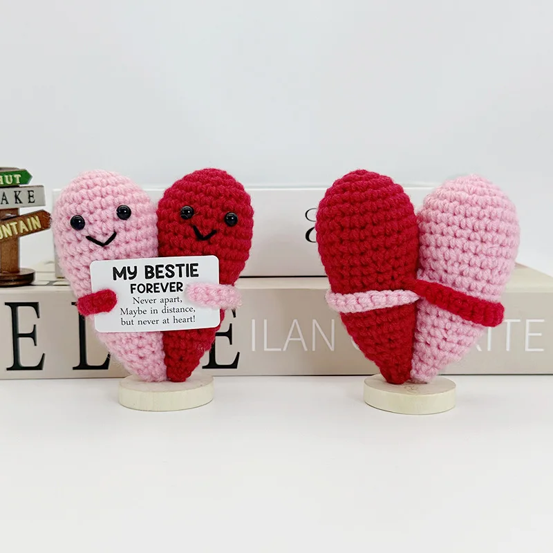 Забавная вязаная крючком эмоциональная поддержка, кукла-обнимашка в форме сердца, украшение для дома, комнаты, ручная работа, вязаная в форме сердца, украшение для рабочего стола, подарки