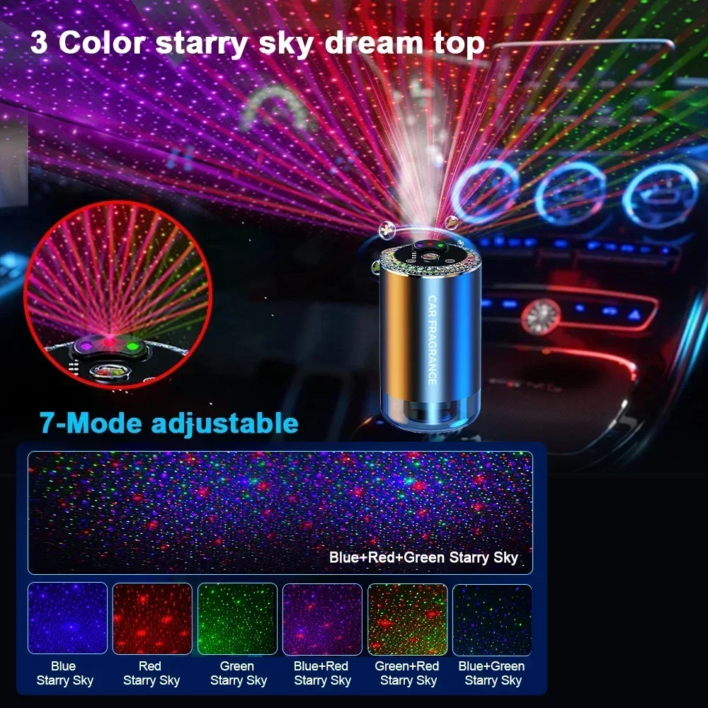 

Car Air Freshener RGB Starry Sky Top 3-color Starry Sky Car Aromatherapy LED light USB Charger Essential Oil Diffuser Accessorie