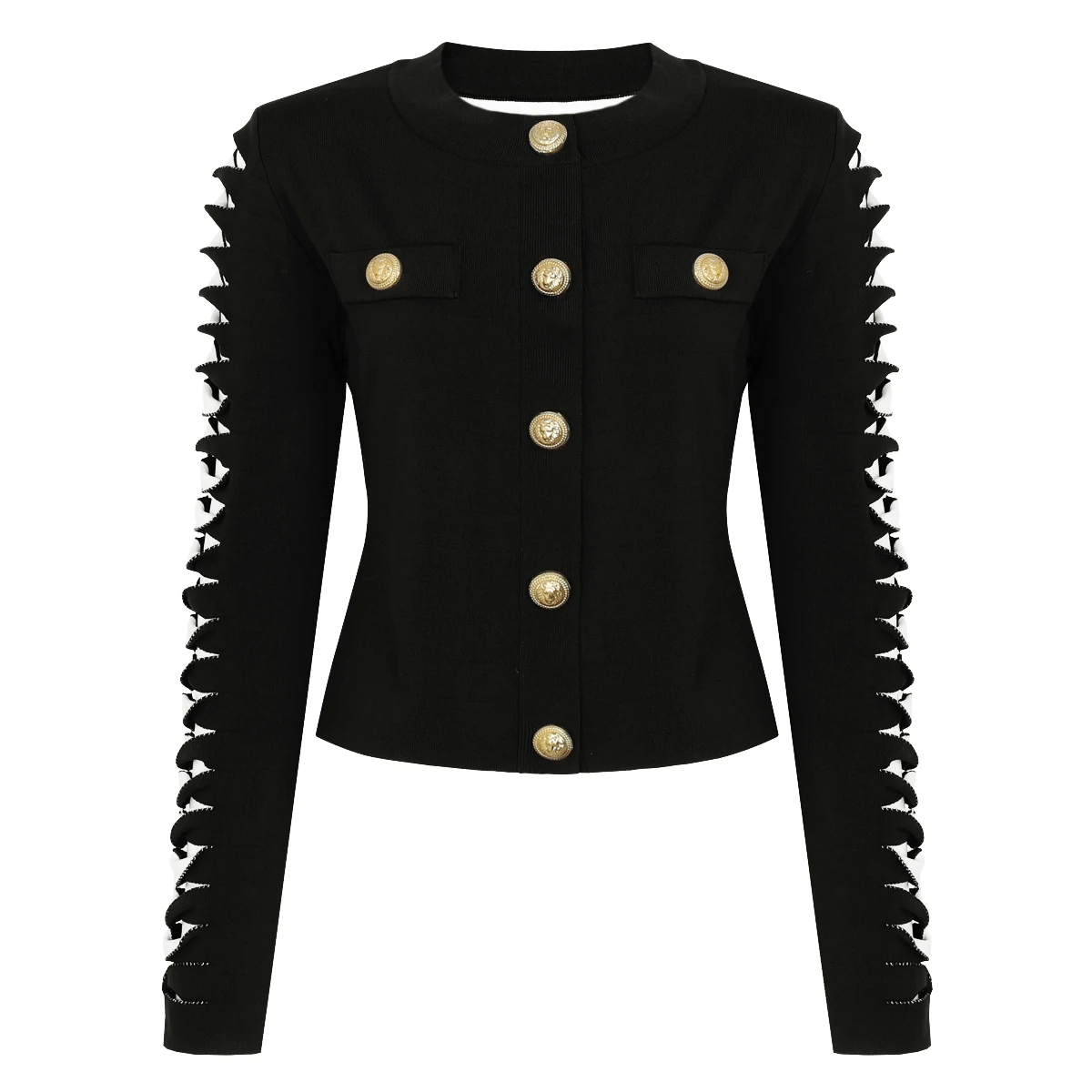 

2640 High Quality Spring And Autumn New Style Fashion Color Blocked Knitted Long Sleeved Top Temperament Cardigan Coat For Women