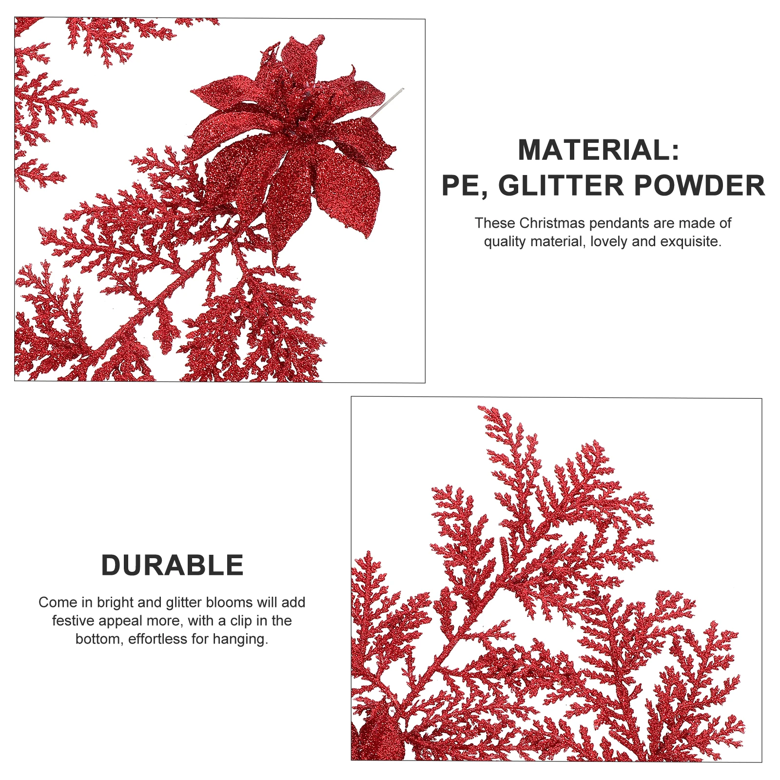 

6pcs Christmas Glitter Artificial Flower Decor With Clip For Tree Table Napkin Gift Fake Pine Branches Simulation Blossoms