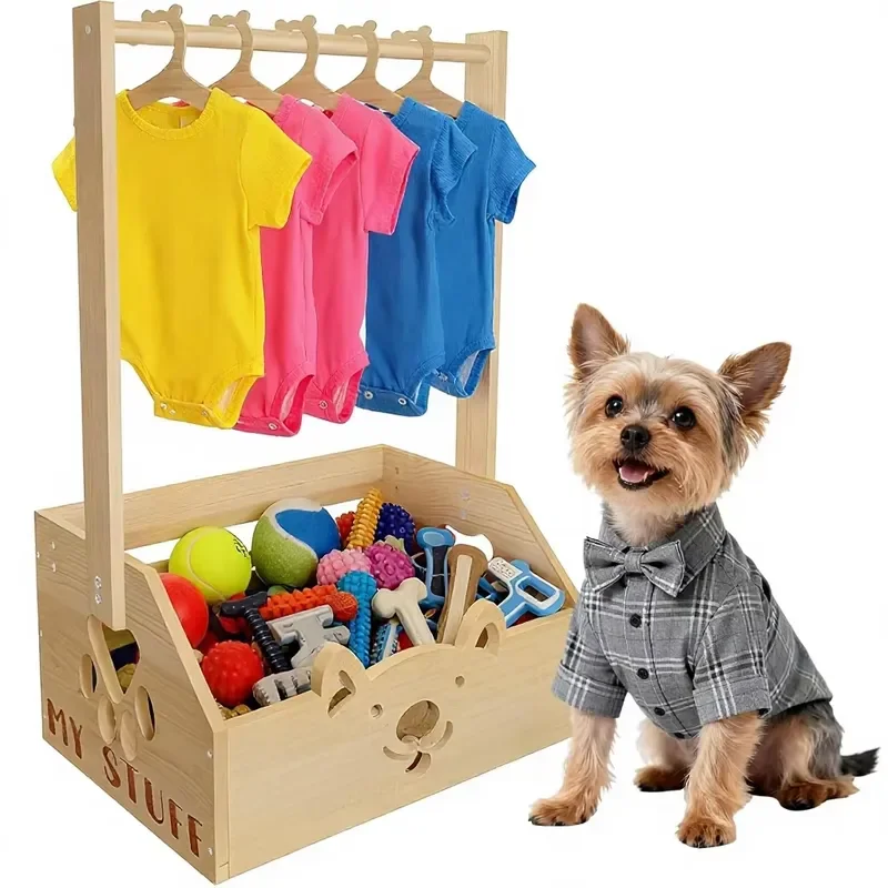 IDUNSEED Armario de Madera para Perros Pequeños de 20x135x9 Pulgadas, 2 en 1, con Perchero y Cesta de Almacenamiento, Diseño Adorable con Cara de Mascota, China
