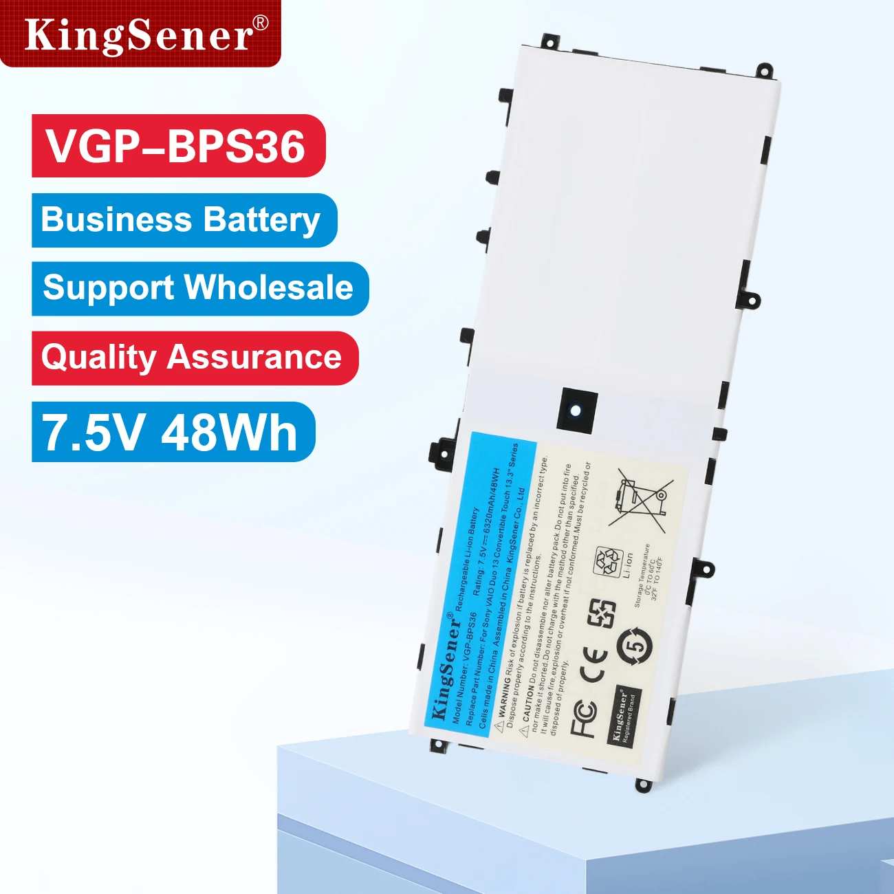 Batería KingSener VGP-BPS36 para SONY Vaio Duo 13 Convertible Touch 13,3 pulgadas SVD13211CG SVD132A14W SVD1321M2EW 7,5 V 6320mAh 48Wh