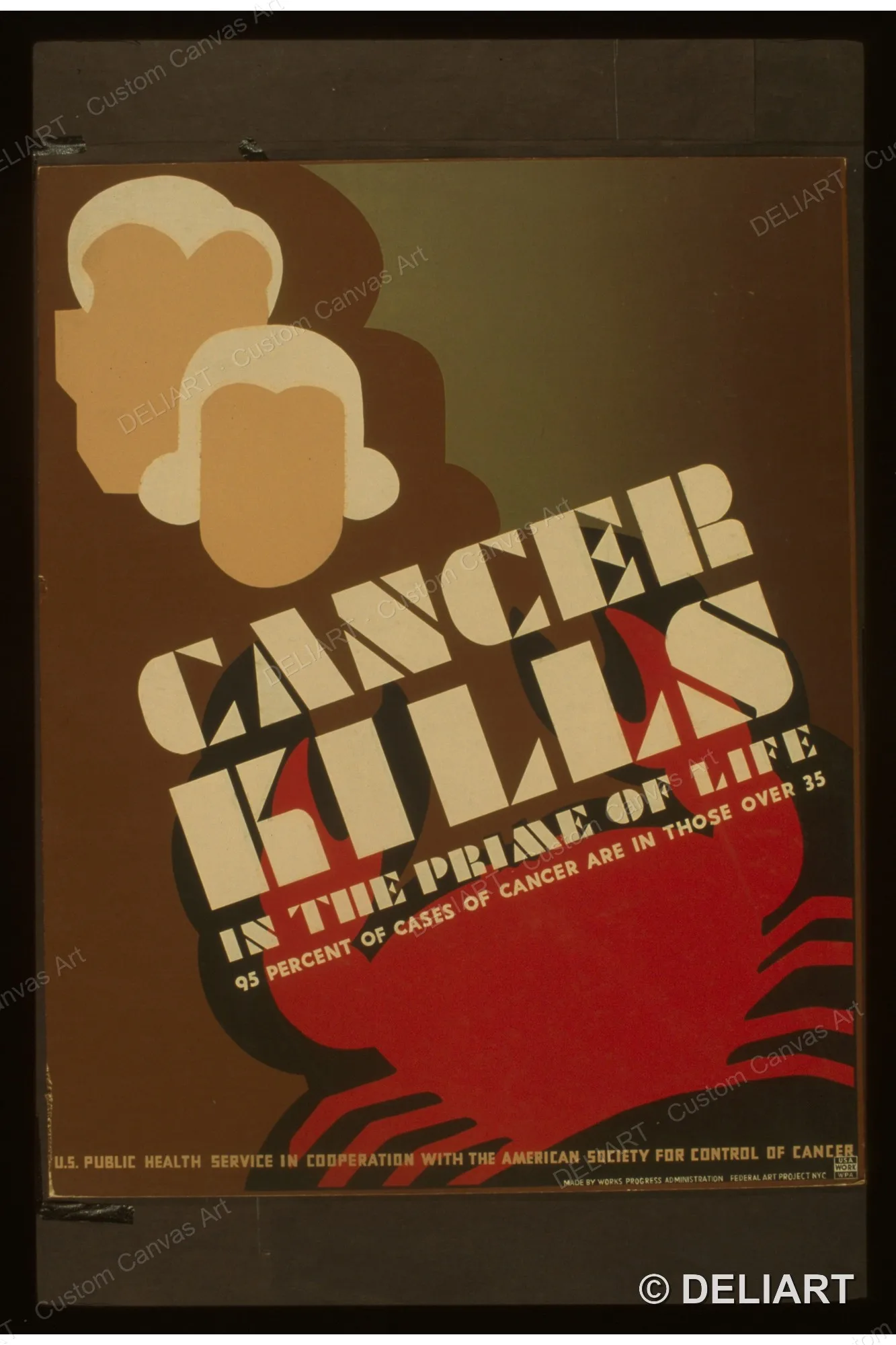Cancer kills in the prime of life 95 percent of cases Vintage WPA Public Health Canvas Wall Art Poster Print Home Decor Unframed