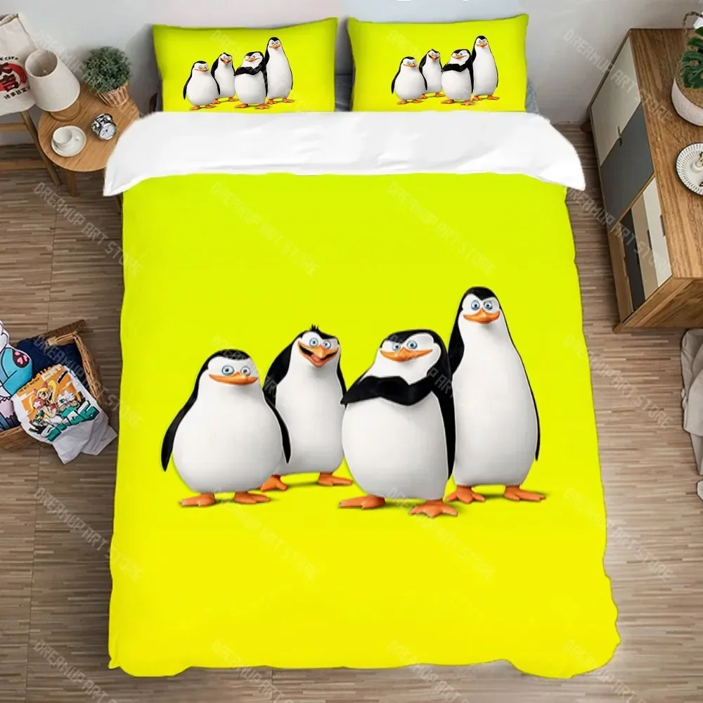 Bedding Set Double Size Pillowcase Quilt Cover Set M-Madagascar Penguins Bed Linen Sets Art Fashion Duvet Covers Comforter Queen