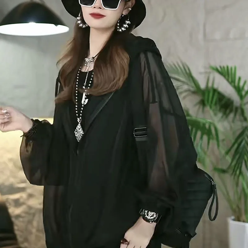 Hooded Drawstring Design Summer Sun-protective Women New Casual Fashion Solid Color Thin Breathable Loose Sunscreen Coat
