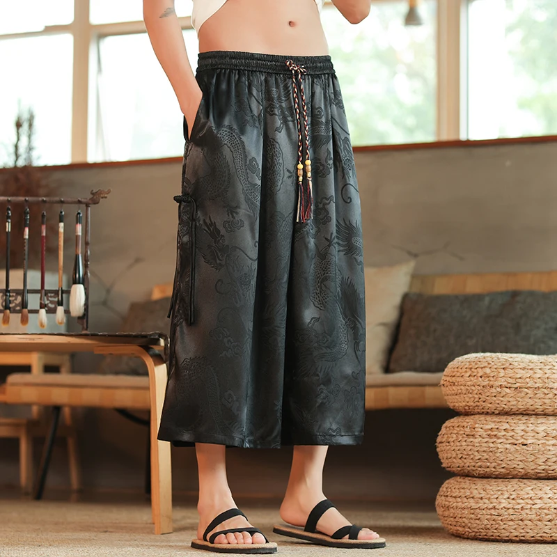 

M-5XL Plus Size Men's Wide Leg Pants Harem Drawstring Dargon Pants Japanese Casual Elastic Waist Baggy Trouser Hippie Yoga Pants