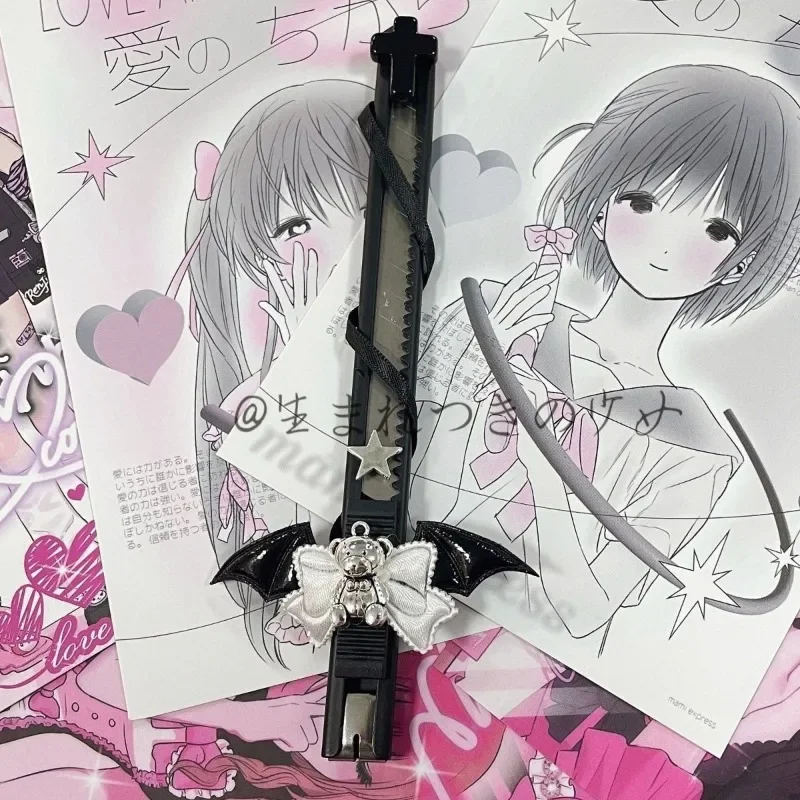 Original Hand Made Bear Sick Sweet Cool Dark Hand Made Bud Scalpel Girl Students Out of The Box Art Knife  Protractor Set  None