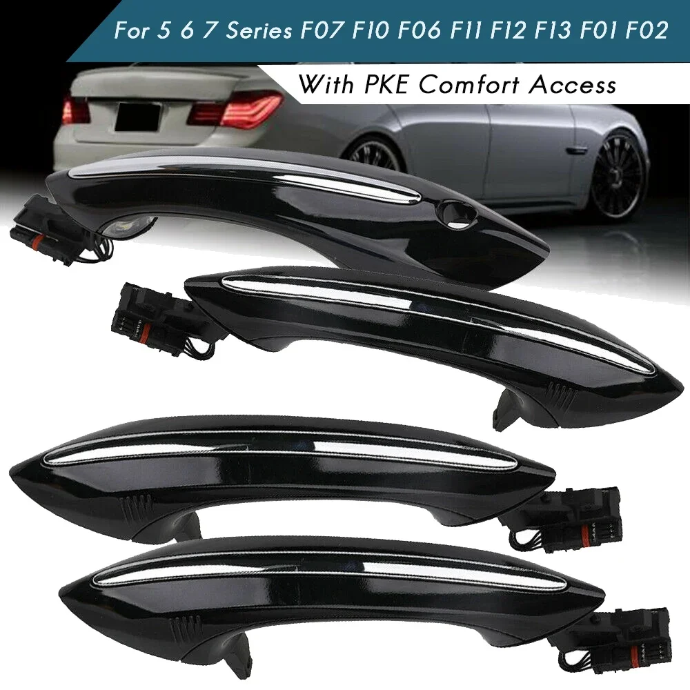 4X ชุดมือจับประตู Comfort เข้าออกสำหรับ BMW 5 6 7ซีรีส์ F07 F10 F11 F06 F12 F13 F01 F02 51217231931สีดำด้านนอก