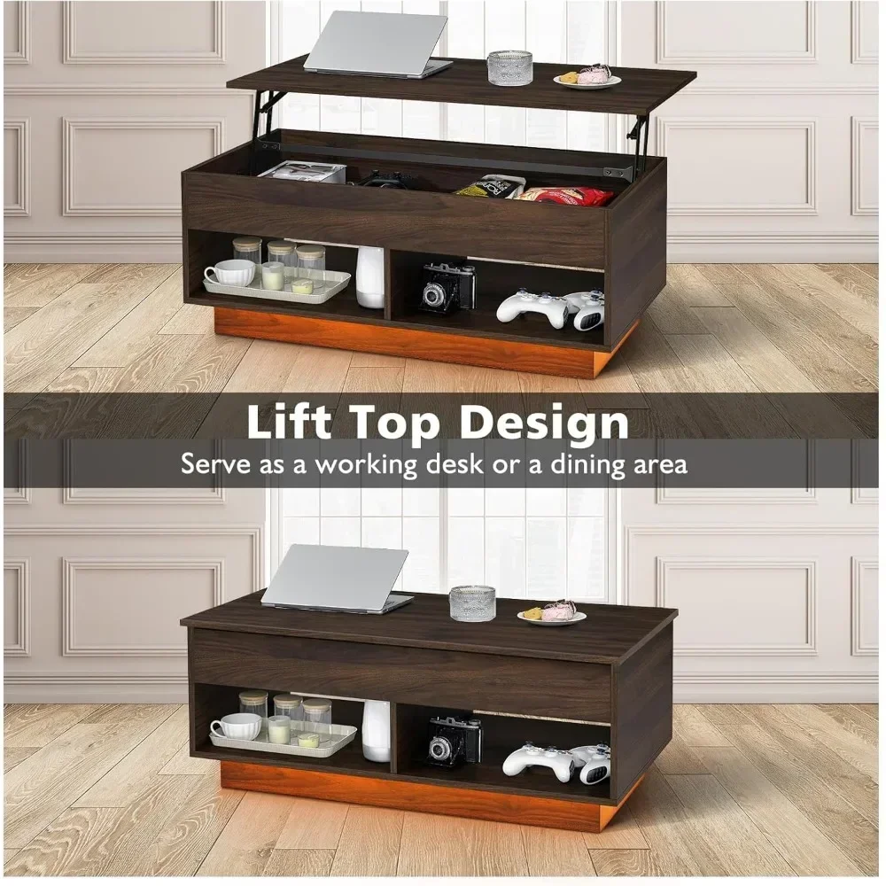 LED Lift Top Coffee Table and TV Stand Set of 2,Modern LED Entertainment Center with Power Outlets for up to 70