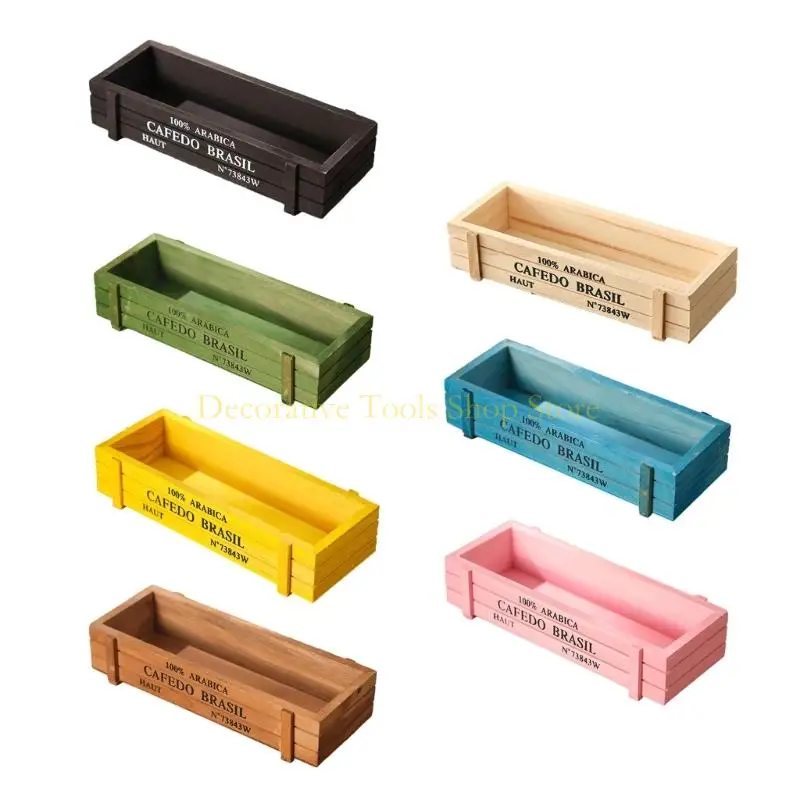 

QX2E Retro Wooden Succulents Flower Pots, Balcony Potted Plant Rectangular Boxes