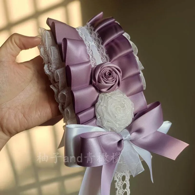 

Purple and White Lolita Headband Rose Lolita Hair Accessories Hairpins Glazed Spring Roses Girl Hair Accessoires