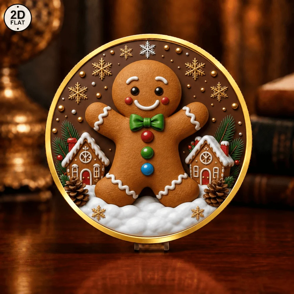 1pc Christmas Metal Challenge Coin Santa Gingerbread Man Snow Scene Ornament Collectible Medal Holiday Gift for Family Friends