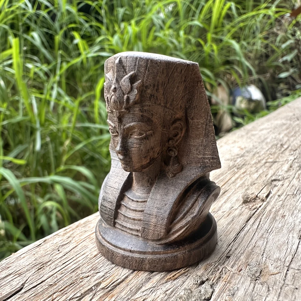 1.9 Inch Wooden Pharaoh Statue Ornament, Hand-Carved Craftsmanship, Tribal Style Statue, Suitable for Home Decoration, Desktop Decoration, Living Room, Office, Birthday Gift, Study Room, Back-To-School Season Gift