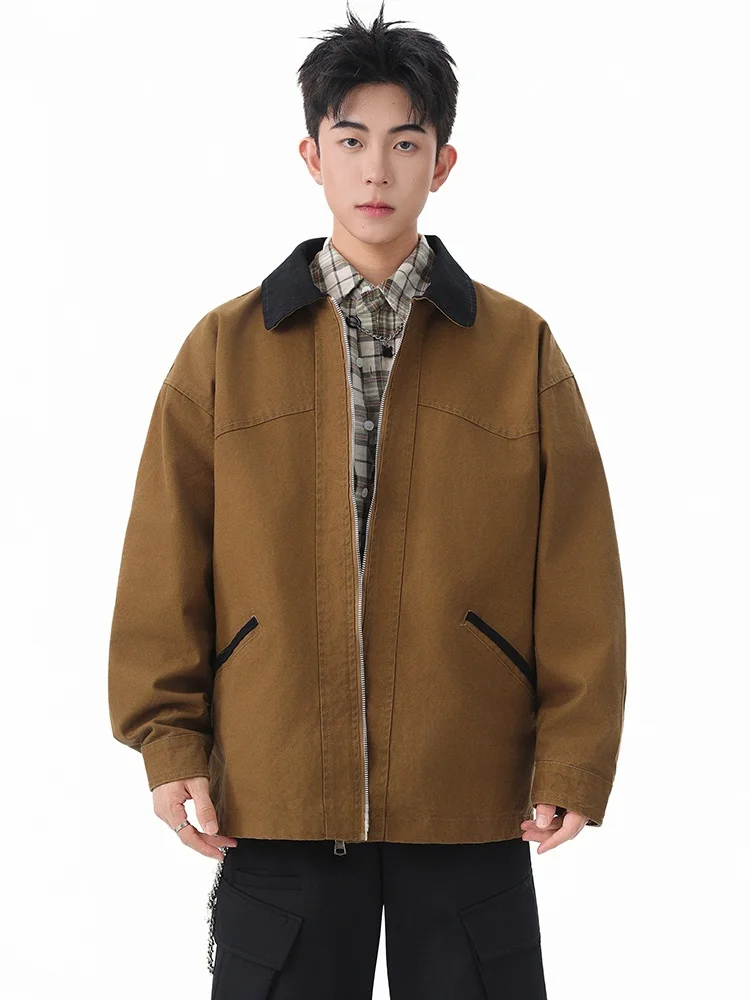 

Retro Japanese Streetwear Color Blo Casual Jaet Men's Loose Workwear Coat Turn-down Collar Autumn 2025 Outdoor Cotton 00%