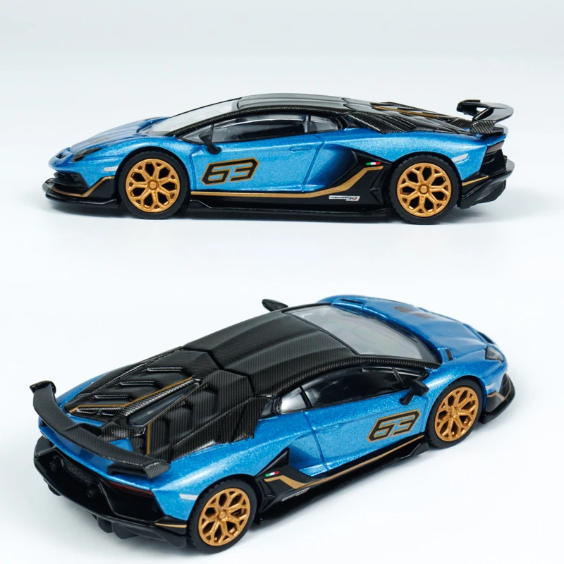 MINIGT 1:64 Aventador SVJ 63 Blue Aegir alloy car model 784