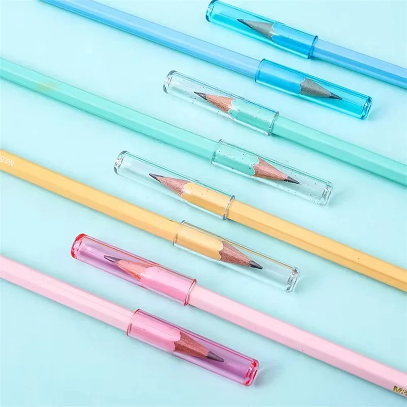 New 10Pcs/Set Transparent Plastic Pencil Cap Simple Colorful Pencil Extender Cute Pencil Protection Cap School Office Supplies