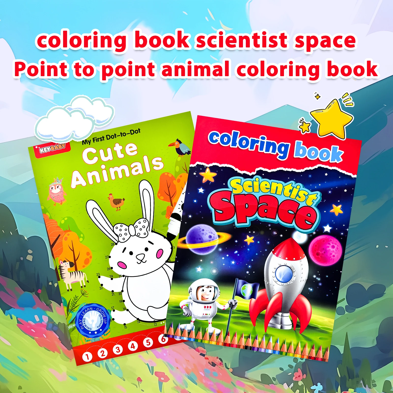 

2 Pieces Children's Coloring Book Set Ages 5-8 Art Drawing Supplies Imagination & Creativity Enhancement Enlightenment