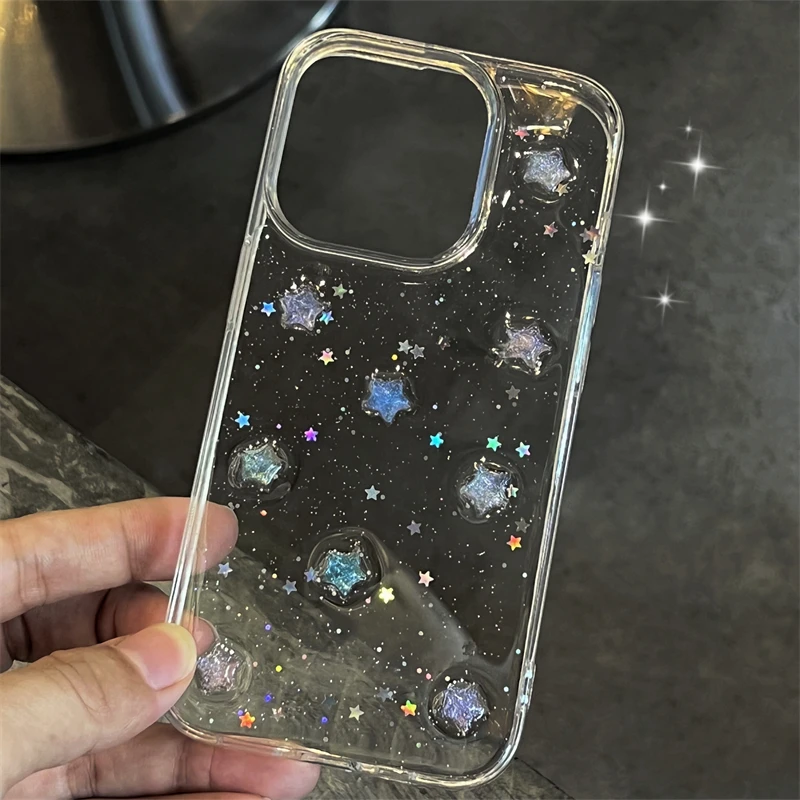 

2024 Luminous Little Star Glitter Clear Case For Iphone 16 15 14 13 12 11 Pro Max MiNi X XR 7 Plus Cute Girl 3D Epoxy Soft Cover