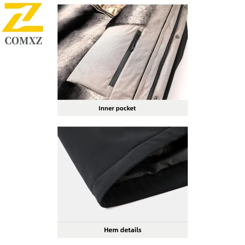 COMXZ 2025 أسفل سترة الرجال الشتاء العصرية سميكة الباردة واقية الدافئة انفصال اصطف أسفل سترة عادية خفيفة الوزن معطف مقنع