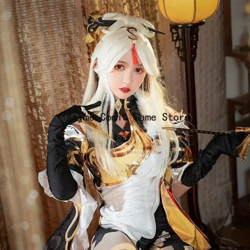 Ningguang Genshin Impact Cosplay disfraz peluca Anime juego Ning Guang Cosplay traje de fiesta de Halloween para mujeres niñas