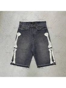Deeptown Y2k Vintage Harajuku Denim Shorts Women Washed Letter Embroidery Tassels American Retro Jeans Man Baggy Hip Hop Jorts view 6