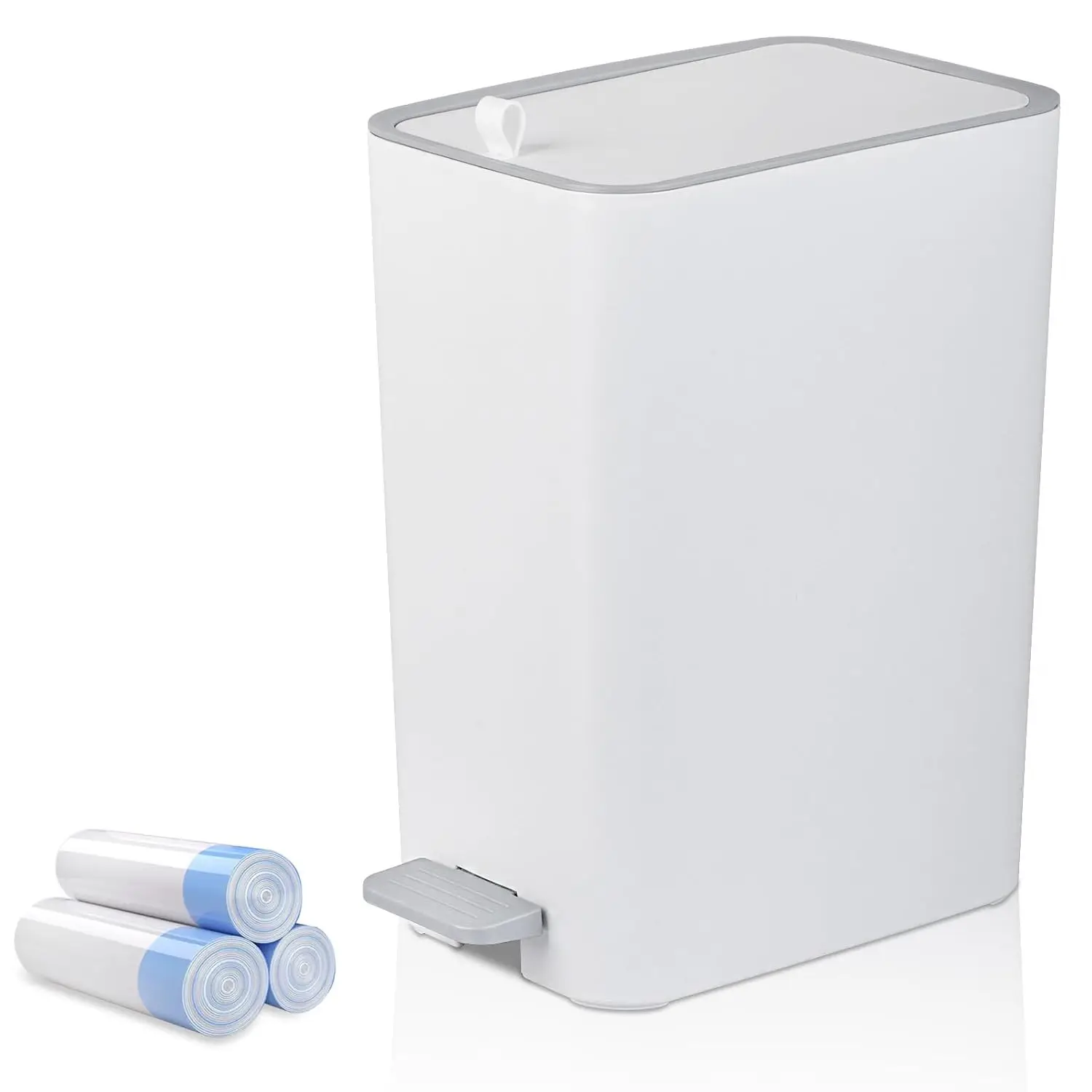 

2.1 Gal Step Trash Can with Lid, Slim Bathroom Wastebasket for Bedroom Office Dorm, White