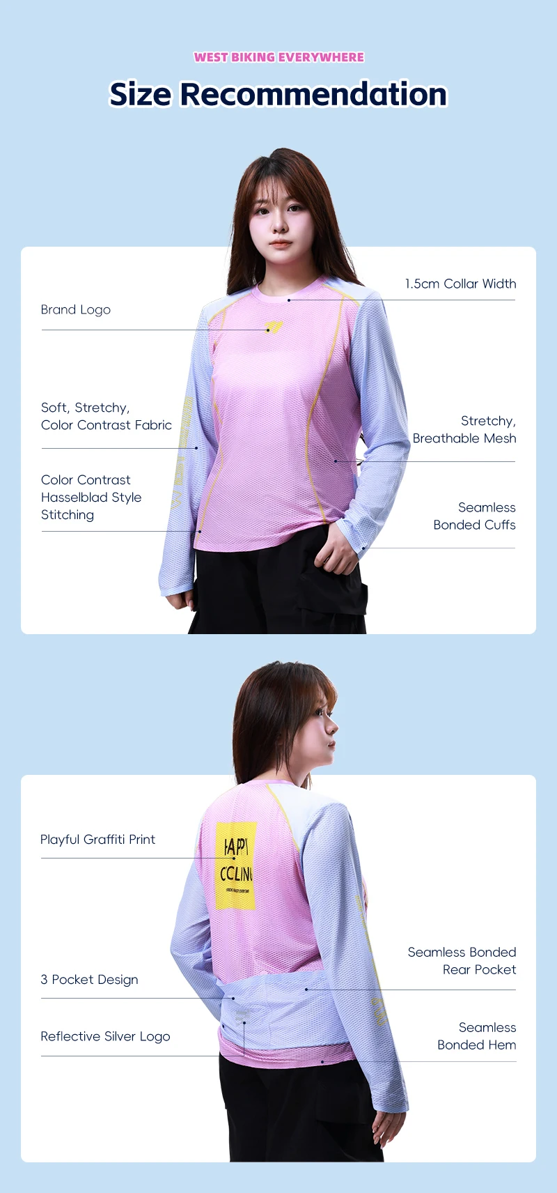 WEST BIKING Damen-Radtrikot, lockere Passform, atmungsaktiv, ultraleicht, lässiges Fahrrad-Shirt, Sommer, MTB, Rennrad, Sport-Top, Fahrradbekleidung – Detail 5