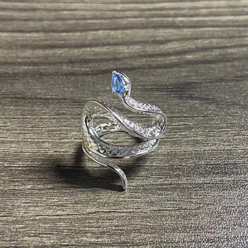 Blue Topaz Wrapped Cobra Adjustable Open Rings For Women Snake Ring Charm Jewelry 2023 New Custom Jewelry