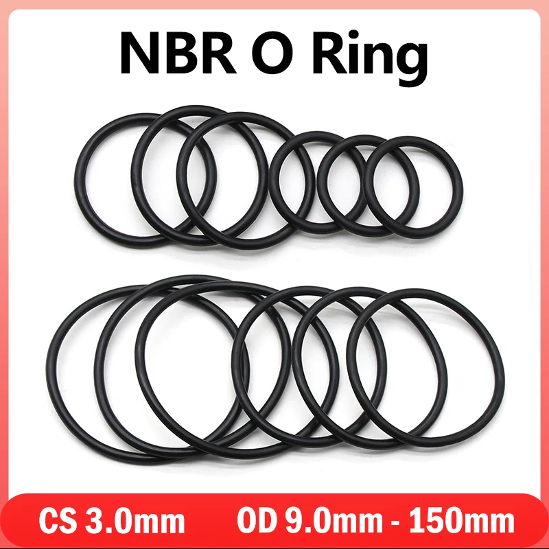 10/50Pcs Black NBR O Ring Gasket Thickness CS 3mm OD 9mm ~ 150mm Nitrile Rubber Round Corrosion Oil Resistant Sealing Washer