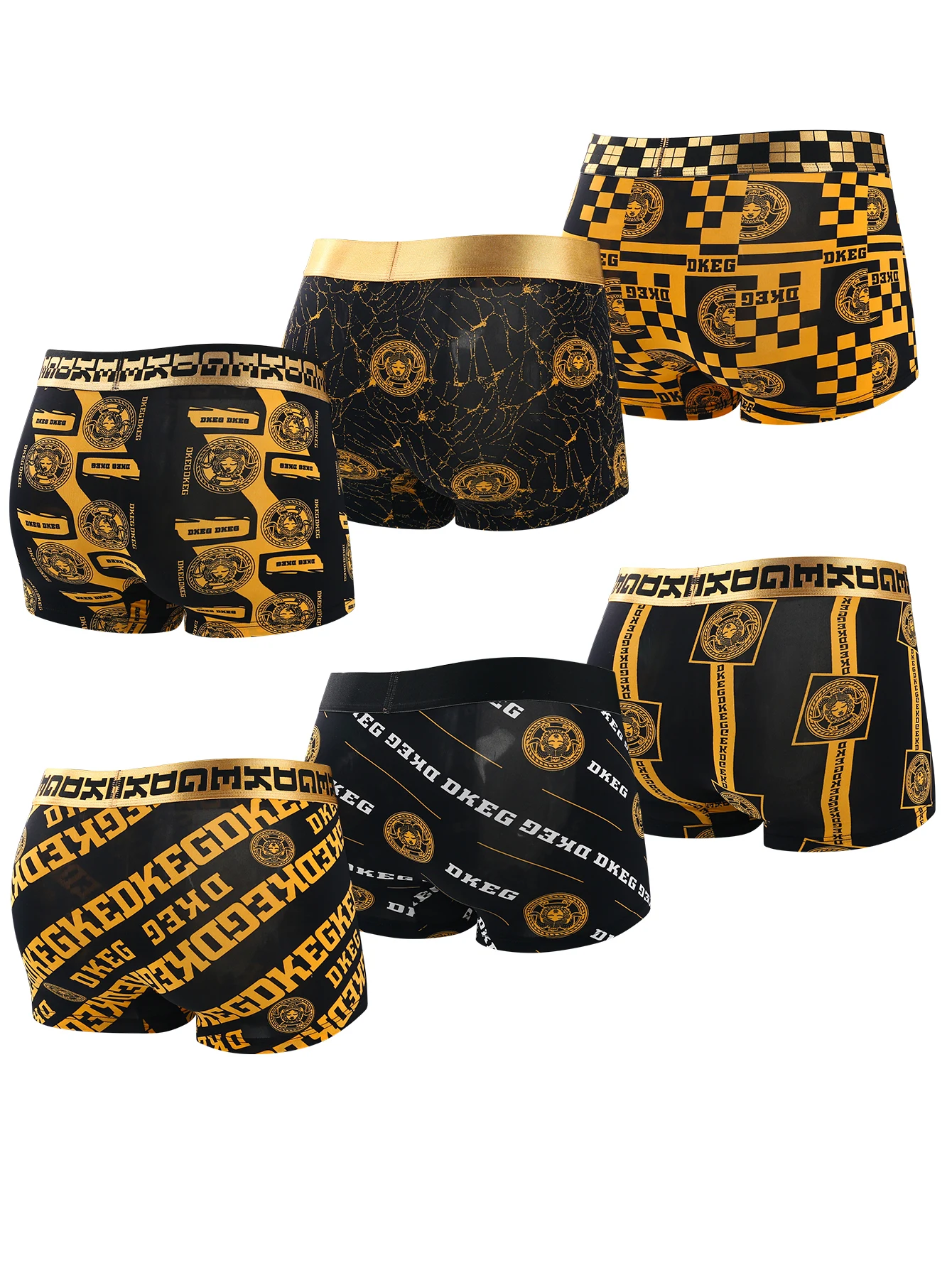 6 pairs of anti-bacterial boxer briefs for men\'s underpants youth gold chain printed with ice silk