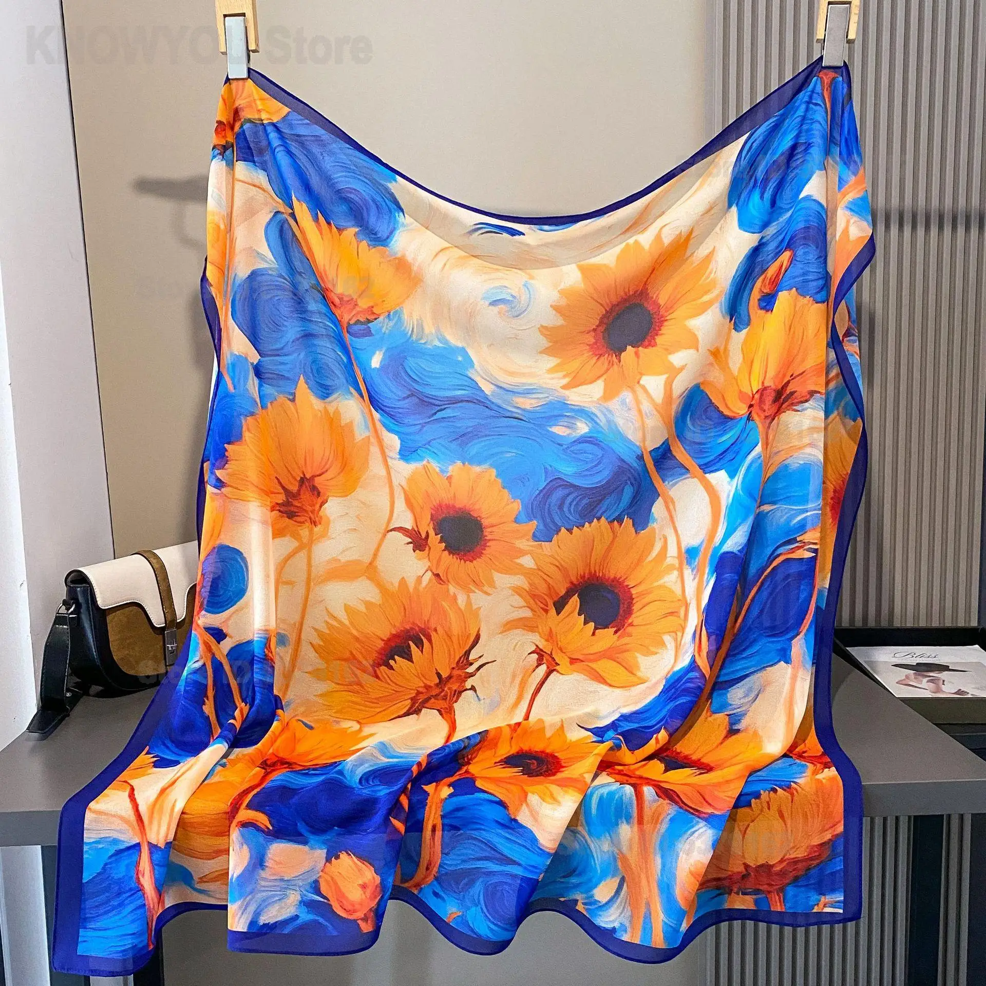 2026 French Retro Light Gauze Square Scarf Large Sunscreen Beach Shawl Versatile Multi-Use Wrap for Women