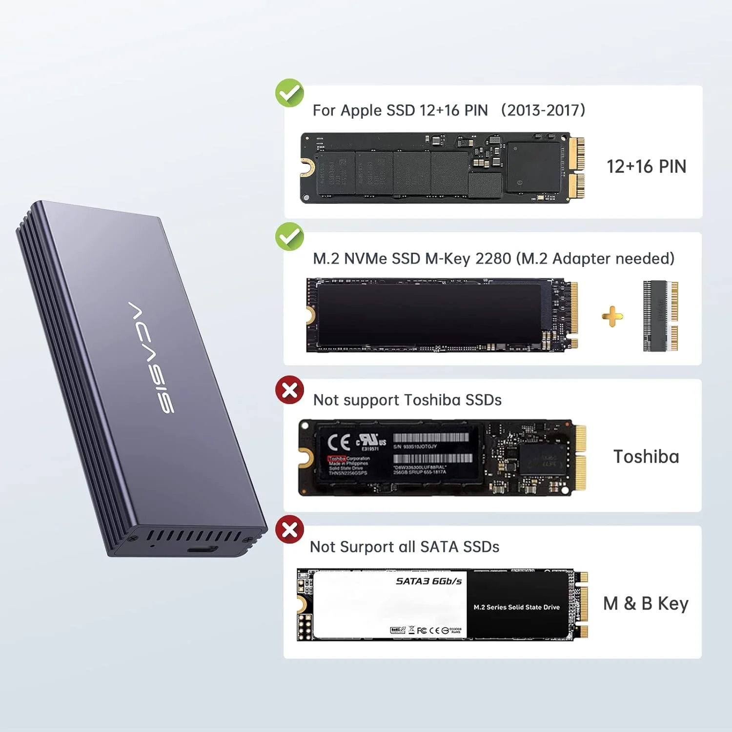 ACASIS MacBook SSD Enclosure Suit M.2 Nvme SSD 12+16 PIN for Apple