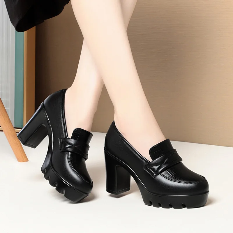 

6.5cm 8.5cm Vintage Breathable Comfortable Deep Mouth Soft Leather Gladiator Shoes 2025 Fall Womens Block Heels Shoes Office Mom