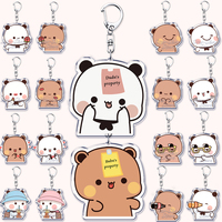 Lovely Bubu Dudu Rose Love Keychains Couple Bear Panda Keyrings for Accessories Bag Pendant Key Chain Jewelry Fans Lovers Gifts