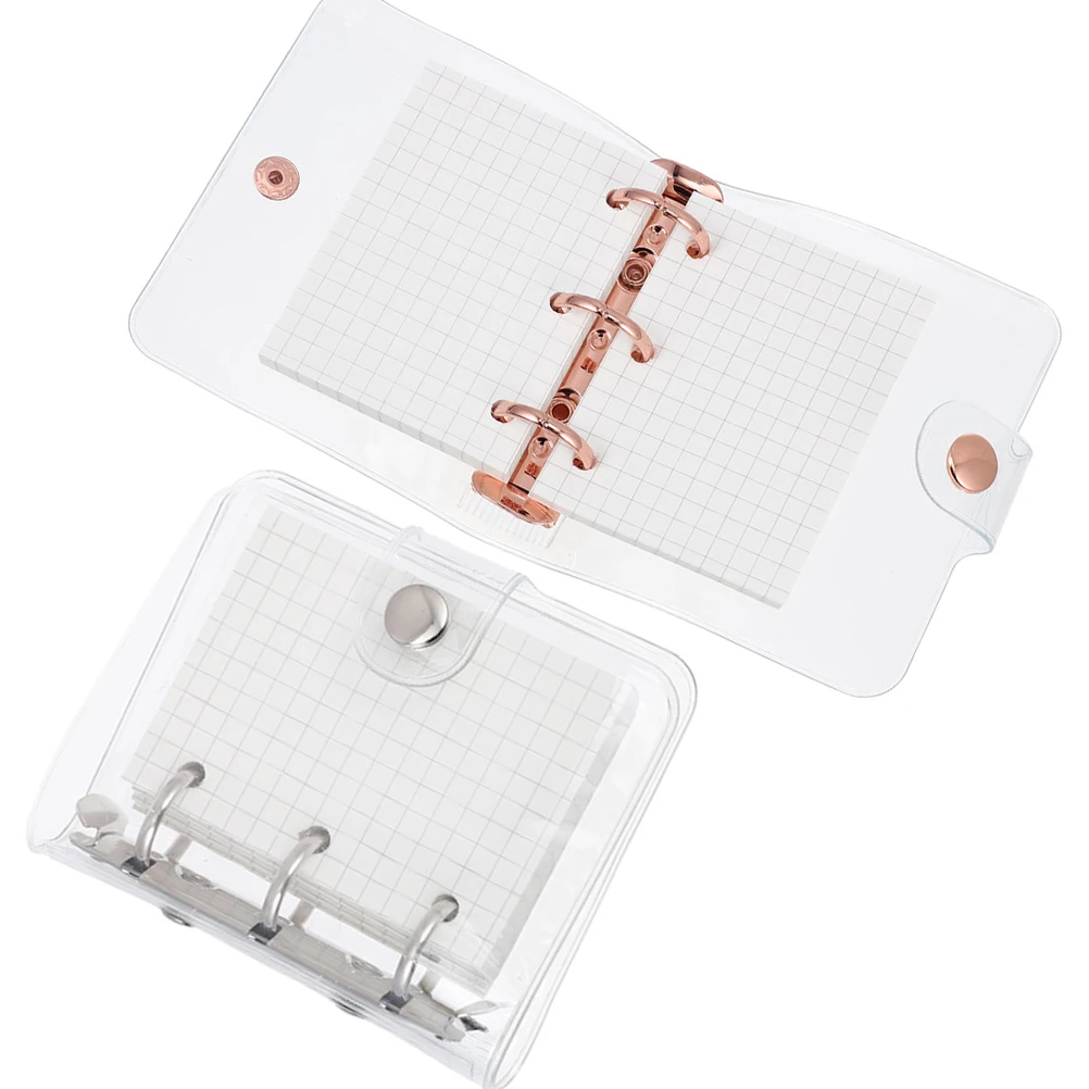 

Mini 3 Ring Binder Notebook Set Transparent Cover Double Button Buckled Detachable Loose Leaf Paper Travel Office Student