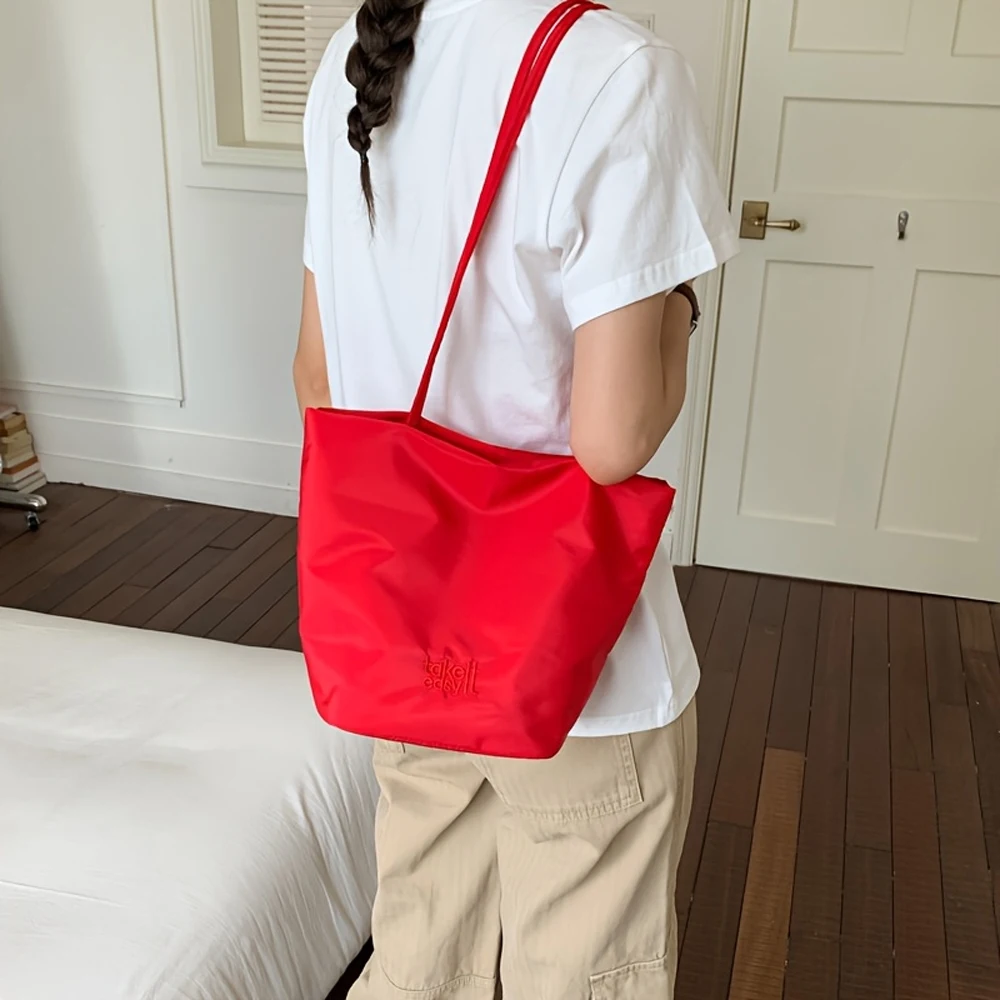 Bonbonfarbene Schultertasche aus Nylongewebe, Damen-Handtasche mit großer Kapazität, lässige Pendeltasche, Handtasche – Detail 9