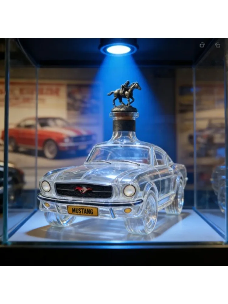 Nouvelle bouteille de whisky en forme de voiture de police - Bouteille de vin en verre en forme de Mustang avec verre à boire assorti