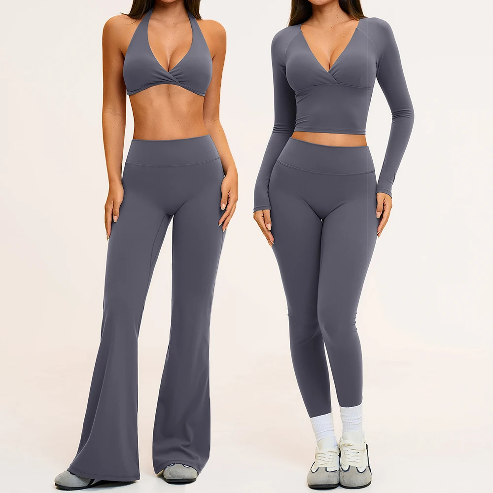 Yoga Set 2PCS Women Tracksuit Long Sleeve Fitness Outfits Workout Clothes Running Flared Pants Sports Suit Female Yoga Clothes