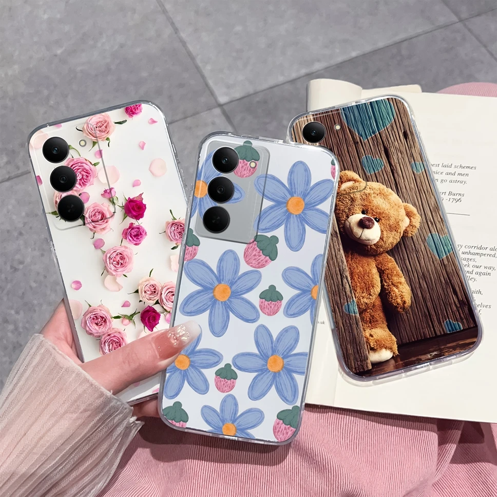 Phone Case For Realme 14X 5G Transparent Cute Flower Soft TPU Silicone Shockproof Protective Covers For Realme14X 14 X 5G Fundas