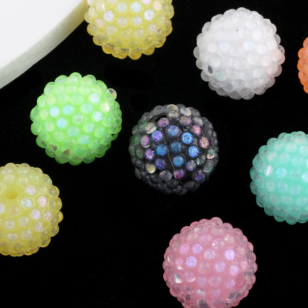 AB Jelly Colors 20mm 20pcs Resin Rhinestone Round Gumball Beads Fit Bracelet Necklace Earring Ornament Accessories Pen Making