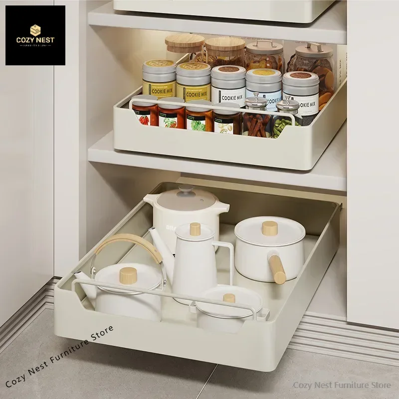

New Kitchen Storage Rack with Slide Rails Pull-out Kitchen Drawer Type Storage Tray Spice Box Storage Rack Cabinets Organizer
