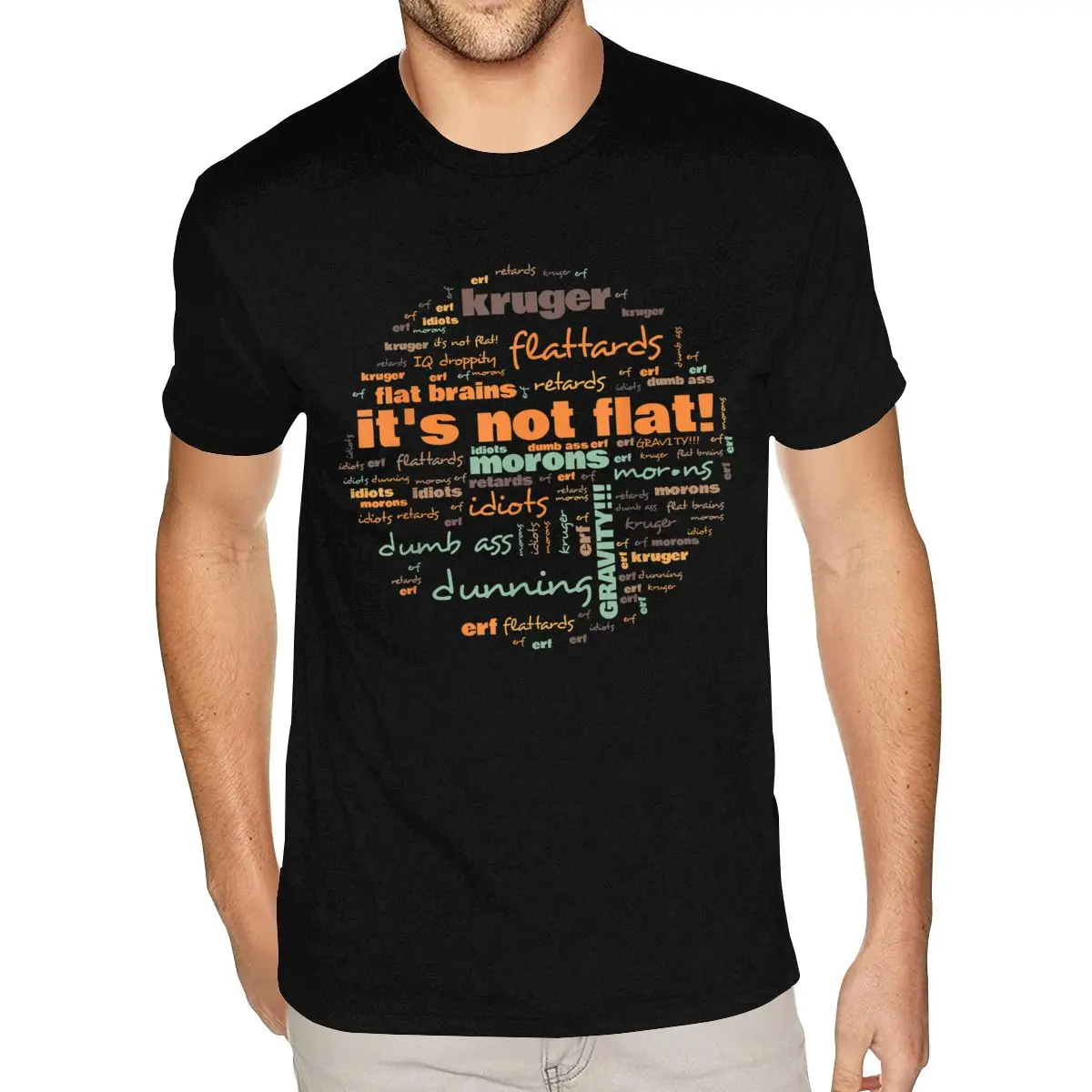 

Flat Earth It's Not Flat Shirts for Men Top Quality Short Sleeves Pure Cotton Black Round Neck Tee