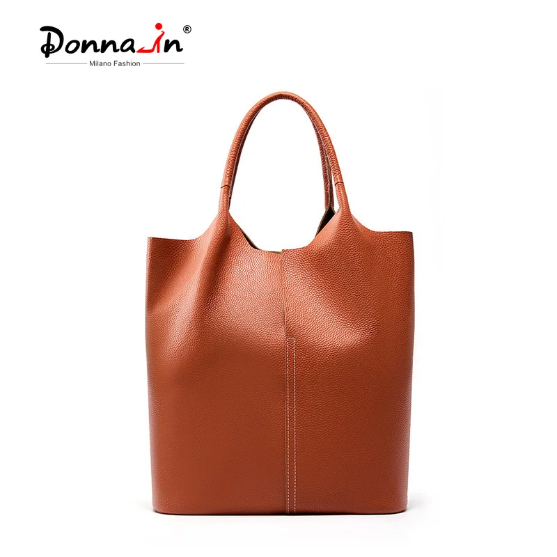 

Donna-in Top Layer Cowhide Tote Bag Full Grained Genuine Leather Casual Shoulder Bag Large Capacity for Daily Commute Handbag