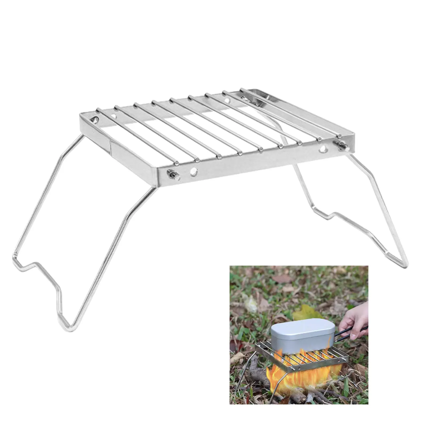 Soporte para estufa de acampada de acero inoxidable, parrilla plegable para barbacoa, soporte para brasero al aire libre, accesorios para fuego, herramienta de cocina para acampar