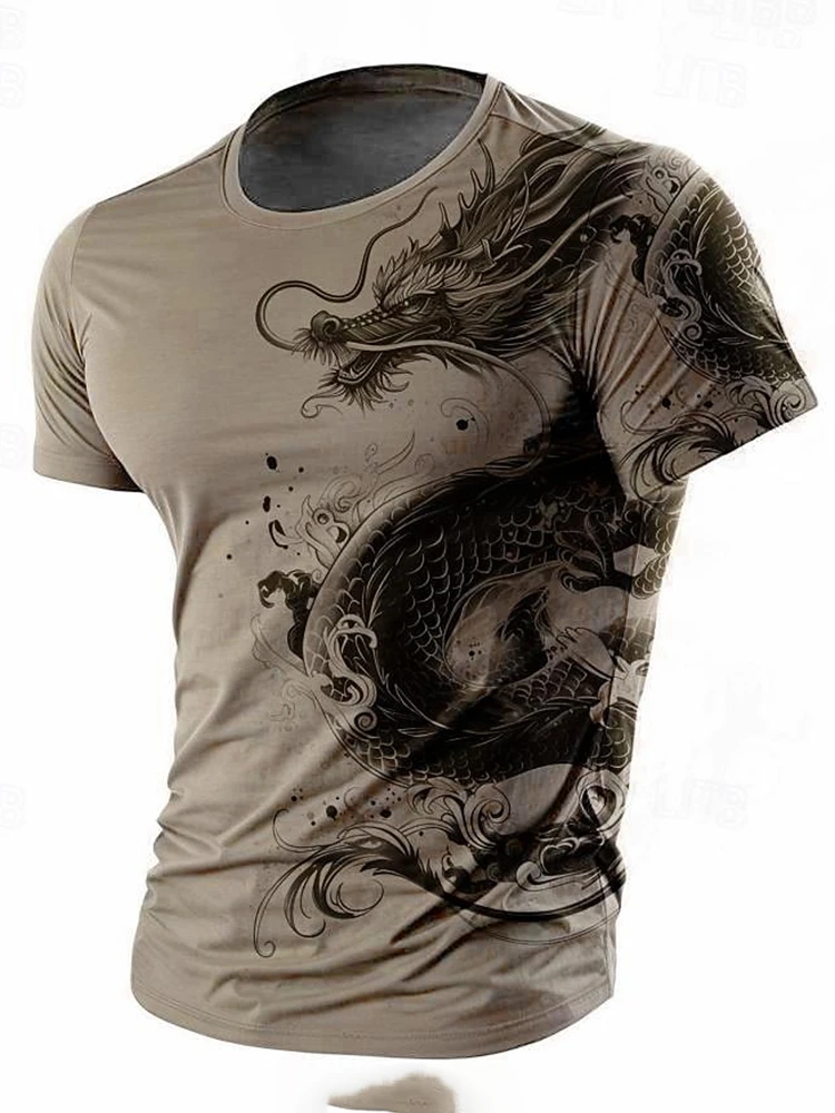 Men's T-shirt 3D dragon print summer daily casual men's street T-shirt short sleeved outdoor sports city fashion men's T-shirt image 2